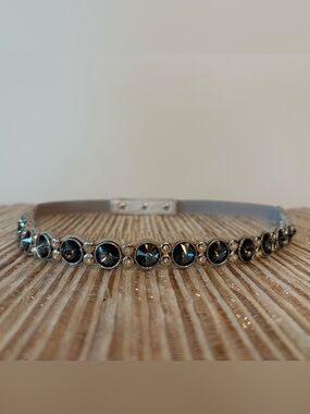 White House Black Market Silver Belt with Gray and White Crystals